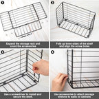 Lonian Wall Mounted Storage Basket, Black Metal Wire Kitchen Wrap Organizer Rack, Heavy Duty Hanging Basket for Cabinet Door, Pantry, Cutting Boards, Foil, and Cleaning Supplies