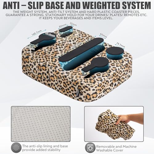 TabCouchCaddy - Couch Cup Holder Tray Pillow - Bed, Couch Caddy, Sofa, RV & Car - Holds Drinks, Snacks, Remotes, Phones, Kindle, Tablet | Bed Cup Holder (Leopard) - color: Leopard