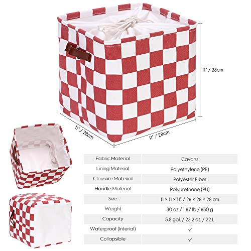 Hinwo 3-Pack Cubic Organizer Shelf Bins, Canvas Fabric Storage Baskets with Handles, 22L/5.8-Gal Square Storage Bins, Cubes, Collapsible Storage Box, 11 x 11 x 11 Inches (S, Red Checkerboard) - color: Red Checkerboard, size: S/11 x 11 x 11"/3-Pack