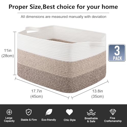 OIAHOMY Rectangle Woven Storage Basket - Nursery Cotton Rope Baskets for Storage, Toy Basket Organizing for Living Room, 17.7"x13.8"x11"- Pack of 3 - Gradient Yellow - color: Gradient Yellow, size: 3 Pcs-17.7”x13.8”x11”