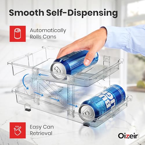 Expandable Soda Can Dispenser For Fridge - 2-Pack - Clear Transparent Soda Can Organizer For Refrigerator, Kitchen, and Pantry Storage Organizer for Cans, Beverage Bottle, Canned Food & Bottles