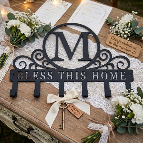 Metal Letter M Key Holder for Wall, Decorative Metal Key Holder Wall Mount, Key Hooks Coat Rack Monogram Wall Decor, Perfect for Bathroom, Living Room, Kitchen, Anniversary Housewarming Gift - style: M