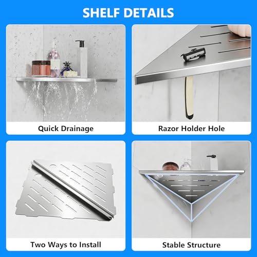 Shower Shelves, Corner Shower Shelf, 304 Stainless Steel Shower Caddy with Razor Hole, Shower Shelf for Inside Shower, Modern Sturdy Shelves for Tile Walls, Bathroom Shelves (Silver) - color: Silver