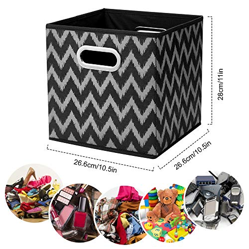 Collapsible Cube Storage Bins Chevron Cloth Storage Inserts Cubes Folding Fabric Storage Boxes 10.5x10.5 X 11 In Black Storage Baskets Drawer for Cube Organizer Storage QY-SC10-6 - color: Gray brown waves(Set of 6)