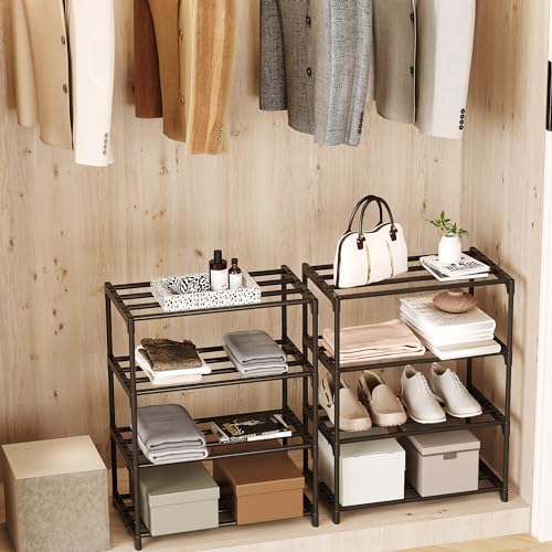 Metal Shoe Rack,Upgrade 5-Tier Stackable Shoe Stand,Narrow Shoe Storage Shelf for Shoes,Boots Entryway and Closet Hallway (with Handle, Black) - color: Black, size: 5-Tier (with handle)