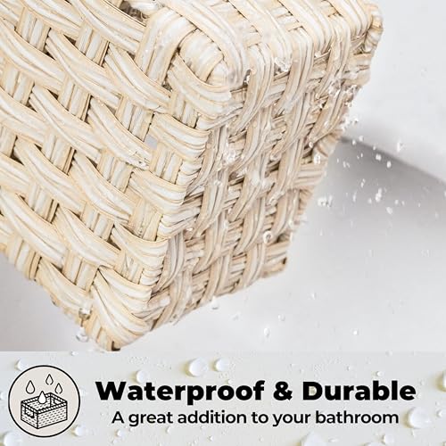 GRANNY SAYS Bathroom Baskets for Organizing, Wicker Basket for Storage, Wicker Baskets for Shelves, Waterproof Back of Toilet Storage Basket, 3 Section Bathroom Organizer Basket, 2-Pack - color: Butter Milk