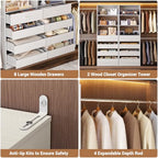 Aheaplus Closet System, 6-15Ft Closet Organizer with 8 Wooden Drawers, Wood Closet Organizer System with Tower, Walk-in Closet Organizer Wardrobe Clothes Rack with 4 Hanging Rods, Garment Rack, White - color: White