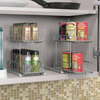 Simple Houseware 2-Tier Spice Rack Slide Out Wire Basket Drawer Organizer, Silver - color: Silver