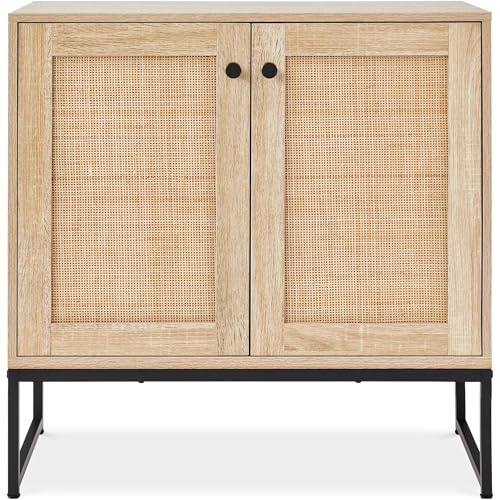 Best Choice Products 2-Door Rattan Storage Cabinet, Accent Furniture, Multifunctional Cupboard for Living Room, Hallway, Kitchen, Sideboard, Buffet Table w/Non-Scratch Foot Pads - Natural - color: Rattan, Natural