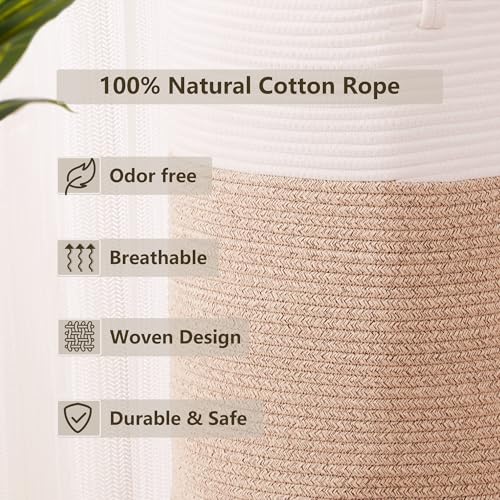 60L Laundry Hamper Basket Tall Woven Cotton Rope Clothes Hamper for Baby Girls Nursery Kids Blanket Basket in Living Room Bathroom Bedroom Brown 15Dx20H Inches Large - color: Brown1, size: Large (60L)