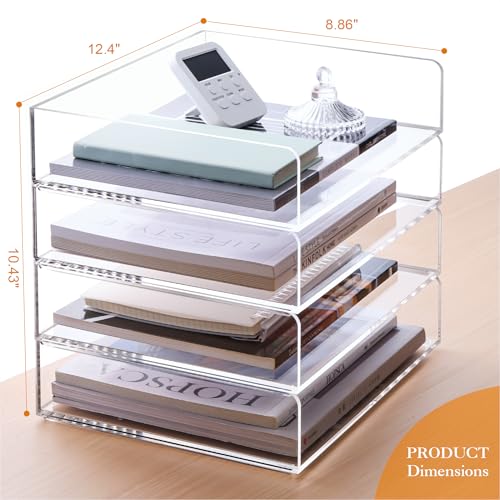 HeZone 4 Tier Paper Organizer for Desk,Acrylic Paper Tray,Clear Stackable Desk Organizer for Document, Office File,A4 Paper - style: 4-layer horizontal tray
