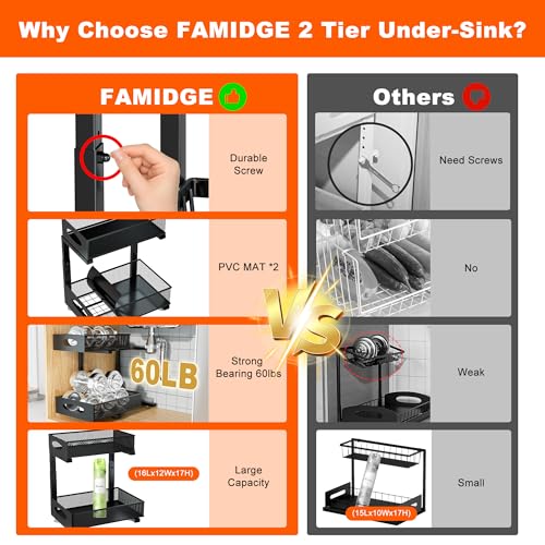 Under Sink Organizer, 2 Packs 2 Tier Under Sink Organizers and Storage, Slide Out Pull Out Cabinet Organizer Shelf, Metal Sliding Drawer for Kitchen Bathroom Pantry Cabinet Closet Organization Rack - color: Classic black