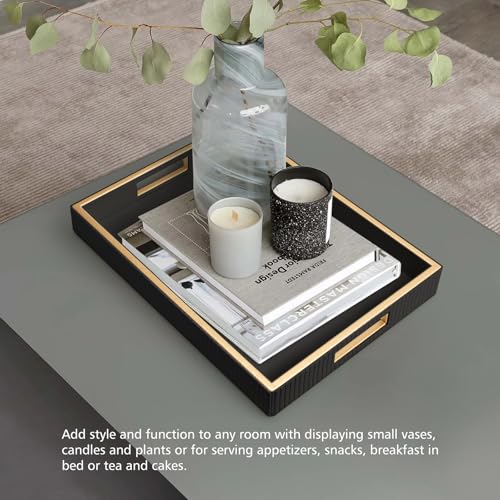 SANZIE Leather Tray Desktop Storage Organizer Premium Serving Tray Decorative Tray Valet Tray for Sundries Cosmetics Phone Wallet Cutlery (Black Holder) - color: Black Holder