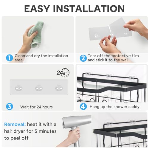 Shower Caddy Adhesive Replacement, Transparent Strong Adhesive Hooks, No Drilling, Waterproof, for Shower Caddy, Bathroom Storage Shelves and Kitchen Racks (Double*8pcs + Single*4pcs) - color: 8 Double + 4 Single