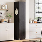 IRONCK Narrow Kitchen Pantry Storage Cabinet, 72" Slim Single Door with 6 Adjustable Shelves, Door Rack and Wheels, Space Saving Freestanding Storage Floor Cabinet for Small Place, Black
