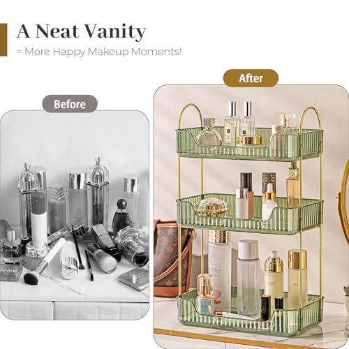 Aveniee Bathroom Counter Organizer, 3 Tier Perfume Skin Care Countertop Storage Shelf, Vanity Makeup Tray for Cosmetic Skincare Lotion,Green - color: Gem Green, size: 3 Tier