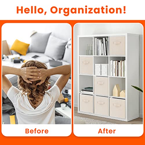 Criusia Large Storage Cubes - 13 Inch Heavy Duty Fabric Storage Bins for Shelves Closet, Cube Organizer - 8 Pack Collapsible Cube Storage Bins Baskets for Organizing Clothes Blankets Toys (Beige) - color: Beige, size: Large -13 inches