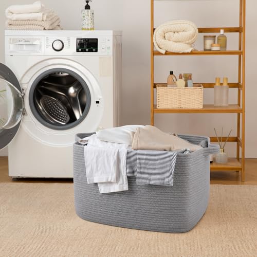65L Cotton Rope Large Blanket Basket (19.7"x15.7"x11.8") for Living Room, Kids Room & Laundry, Storage Basket with Handle for Organizing Blankets, Pillows, Clothes & Toys, Light Grey - color: Light Grey, size: 19.7"x15.7"x11.8"