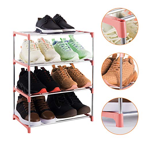 4-Tier Stackable Small Shoe Rack, Lightweight Shoe Shelf Storage Organizer for Entryway, Hallway and Closet (Pink) - color: Pink, size: 4-Tier