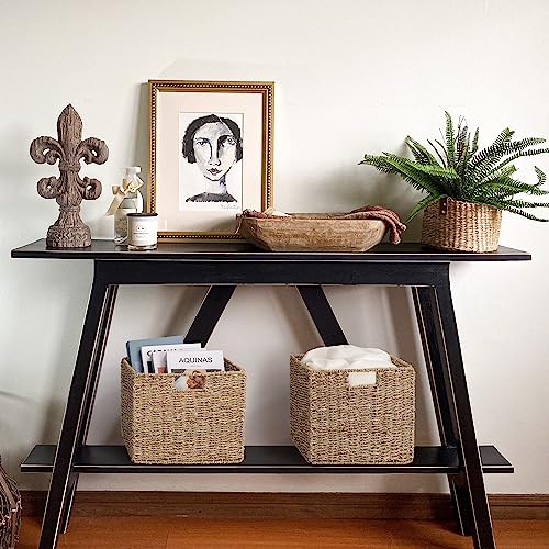 Seagrass Storage Baskets, 12X12X10in Cube Wicker Storage Basket for Shelves, Pantry Baskets Organization and Storage, Kitchen Storage Baskets, Bathroom Shelves Storage Basket Set of 3 - color: Seagrass
