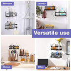 KINCMAX Iron Shower Caddies - Self Adhesive Bathroom Shelves for Showers - Wall Organizer Shampoo Holder Shelf - Peel and Stick On Caddy Bath Tub Rack - Pack of 2 Holders - Black - style: 2-Pc Caddies - Straight, Black
