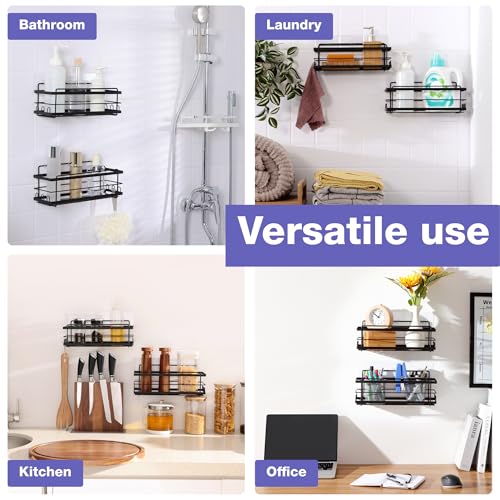 KINCMAX Iron Shower Caddies - Self Adhesive Bathroom Shelves for Showers - Wall Organizer Shampoo Holder Shelf - Peel and Stick On Caddy Bath Tub Rack - Pack of 2 Holders - Black - style: 2-Pc Caddies - Straight, Black