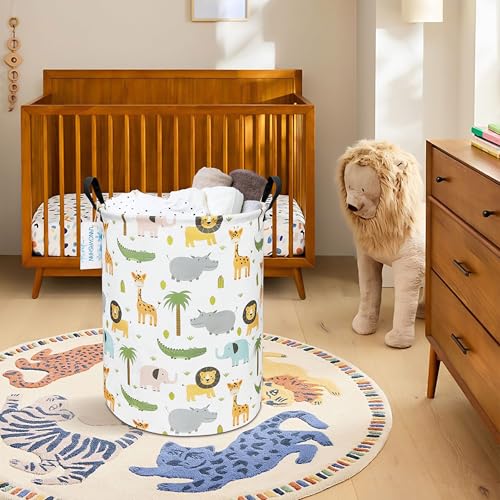 LANGYASHAN Laundry Basket Canvas Fabric Collapsible Organizer Basket for Storage Bin Toy Bins Gift Baskets Bedroom Clothes Children Nursery Hamper (Animal) - color: Animal