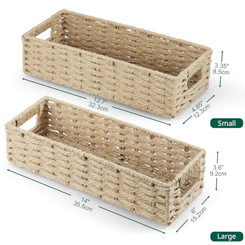 dreamkey Set of 2 Wicker Toilet Paper Storage Baskets, Hand-Woven Paper Rope Bathroom Organizer for Toilet Tank Top & Countertop, Decorative Nesting Baskets with Handles, Beige - style: Paper Rope
