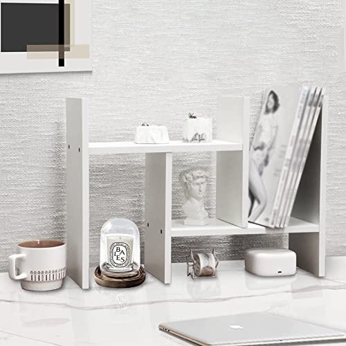 MASAKA B&W - Kawaii Storage Desktop Organizer for Your Desk Space, Double H Plants Display Shelf, Home Office Storage Rack Adjustable Stackable for Office, Dormitory (White*01) - color: White*01