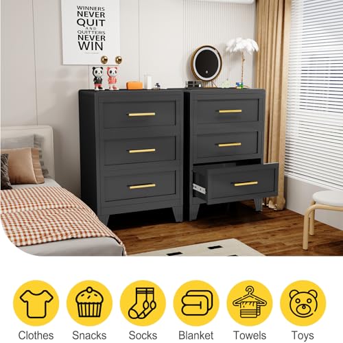 3 Drawers Tall Black Dresser for Bedroom, 35.43" Metal Dressers & Chests of Drawers Curved Corner Design, Storage Organizer Drawer Chest with Large Capacity for Living Room, Entryway, Hallway - color: Black, style: Narrow Style/3 Drawers