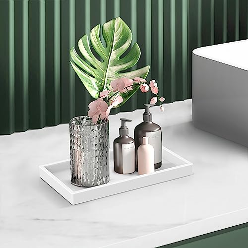 EG-SIPRO Silicone Bathroom Tray, Thickened Shatterproof Rectangle Vanity Tray for Counter, Soap Dispenser Tray - Small 7.8 * 3.9 in - White Marble Pattern - color: White, size: Small-7.8*3.9 in