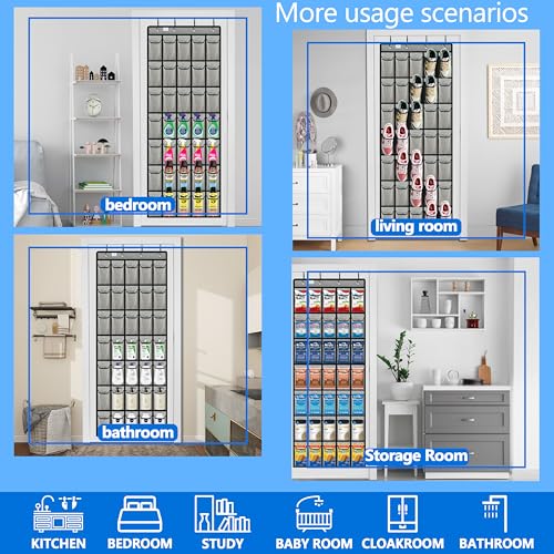 over the door shoe organizer,2025 upgraded,shoe organizer,35 Huge pockets,over door shoe organizer,Store size 13 shoes,shoe organizer,Strong material,hooks Suitable for various doors,Grey/black - color: Grey/black, size: 71'' x 25.4''/Pack of 1