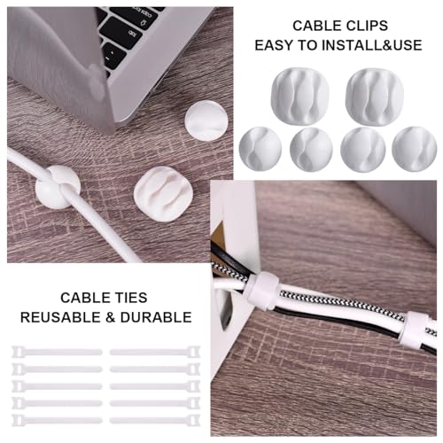 Cable Management Box, 2 Pack Large & Medium Cable Organizer Box with 17 PCS Cable Management Set, Cord Organizer Box to Hide Surge Protector on Desk or Floor (White) - color: White