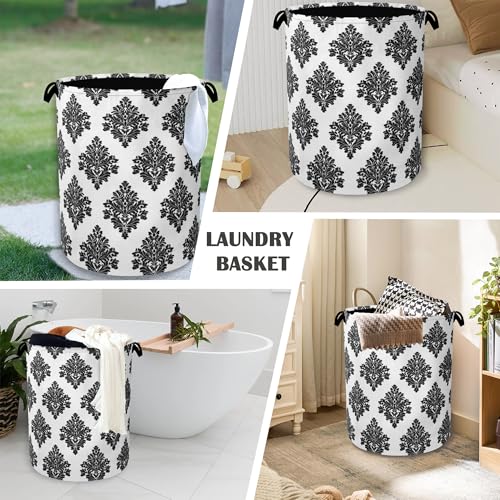 Vintage Damask Floral Laundry Basket,Oxford Cloth Laundry Hamper with Handle Foldable Portable Clothes Storage Basket for Bathroom Bedroom Dorm Room 16" x 20.8" - color: Vintage Damask Floral