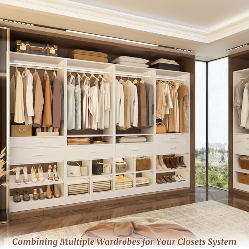Unikito 50" W x 80" H Closet Organizer System, Modular Storage Tower with 2 Hanging Rods, 3 Wooden Drawers, Adjustable Shoe Rack & 4 Cubby Storage for Bedroom, Mudroom, Entryway White - color: White, size: 50 Inch