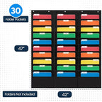 Essex Wares - 30 Pocket File Pocket Chart, Black, 42" Wide x 47" Tall - Versatile Wall Hanging File Folder Organizer for Classroom, Office, Home, and More - Wall Folder Organizer - 30 Pockets - size: 30 Pocket