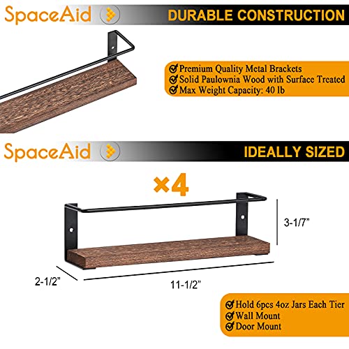 SpaceAid Spice Rack Organizer for Cabinet Door or Wall Mount (4 Pack) with 415 Spice Labels - Wood Hanging Seasoning Shelf for Cupboard Pantry or over the Stove - style: Empty Racks