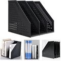 Marte Vanci Collapsible 3 Compartment Magazine Holder Desktop Organiser Adjustable Sturdy File Dividers Document Cabinet Rack Display (Black) - color: Black 3 Compartments