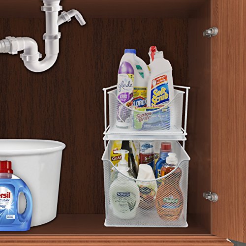 Sorbus® Cabinet Organizer Set—Mesh Storage Organizer with Pull Out Drawers—Ideal for Countertop, Cabinet, Pantry, Under the Sink, Desktop and More (White Two-Piece Set) - color: White, size: 2 Drawer