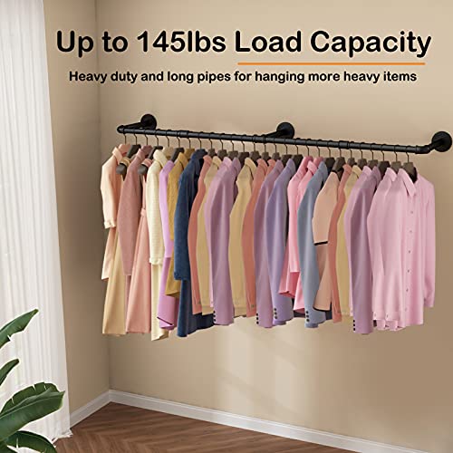 Wall Mounted Clothes Rack 52.6in, Industrial Pipe Clothing Racks Wall Mount, Heavy Duty Detachable Iron Garment Bar, Saving Space, Multi-Purpose Hanging Rod for Bedroom, Laundry Room, 1 Pack - size: 52.6Inches