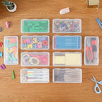 10 Pack Clear Plastic Pencil Case Pouch Box - Stackable Storage Organizer with Snap Lid for Pens, Markers, Beads, Jewelry, Stickers, Art Supplies, School Office Hobby Use, Rectangular Flat - size: Clear Rectangular Flat - 10 Pack