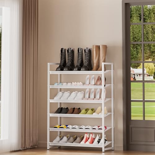 Metal Shoe Rack, 6-Tier Shoe Organizer for Entryway, Tall Shoes Stand with Angled Shelves, Holds 18-24 Pairs, Large Shoe Storage Shelf for Closet Garage Bedroom, White - color: White, size: 6Tier