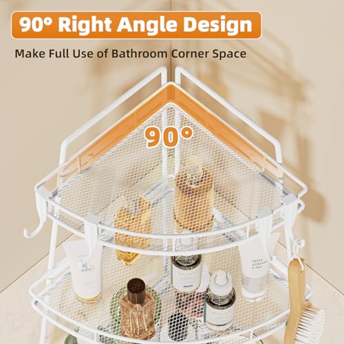 VITVITI 3 Tier Corner Bathroom Counter Organizer, Metal Bathroom Countertop Organizer Shelf Storage, Bath Room Sink Makeup Organizers for Vanity Skincare with Hooks, White - color: White
