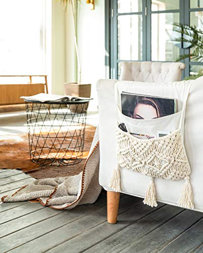 Mkono Macrame Couch Organizer Remote Control Caddy Sofa Armrest Armchair Bedside Storage Holder Bag for TV Remote, Magazine, Books, Cell Phone, iPad, Boho Living Room Home Dorm Decor, Beige - color: Beige, size: Medium