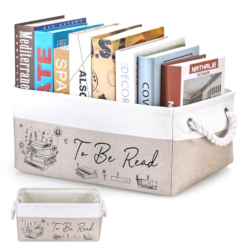 Book Lovers Gifts for Women Men – TBR Book Storage Basket with Pocket, Book Basket for Couch & Bedside, Reading Accessories, Book Club Gifts for Teacher Librarian, Decor for Living Room
