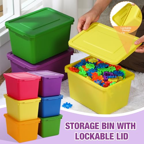 Potchen 6 Pack Cute Plastic Storage Bins with Lids Decorative Stackable Storage Boxes 9.8" ×7.3" ×5.7" Small Storing Totes for Organizing Craft Office Supplies (Colorful) - color: Colorful