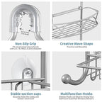 GAOKASE Shower Caddy Hanging 3 Tier with Two Movable Baskets, Grey Shower Caddy with Hooks for Towels, Sponge and More - color: Grey
