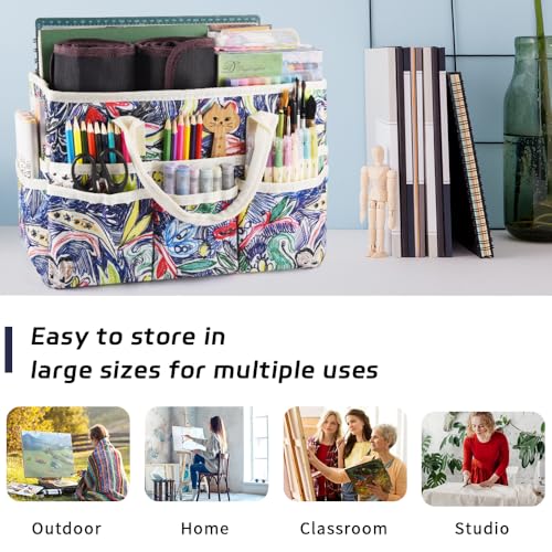 E-WEICHEN Craft Organizer Tote Bag Art Storage Caddy with Multiple Pockets Containers for Art,Craft,and Office Supplies Storage.Line Drawing - color: Line Drawing