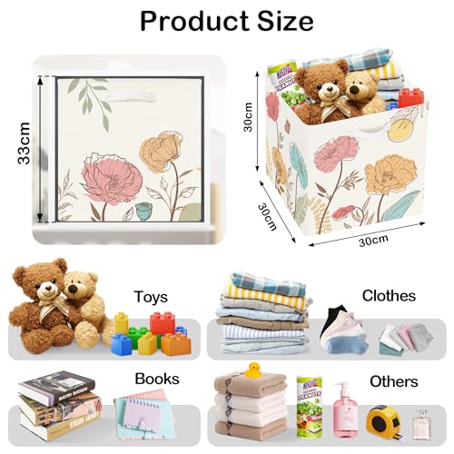 11.8" Wild Flower Storage Cube Organizer Set 3Pcs Clothes Storage Basket Bin for Closet Shelf Garden Butterfly Nursery Kid Room Book Toy Chest, Boho Leaf - color: Boho Leaf