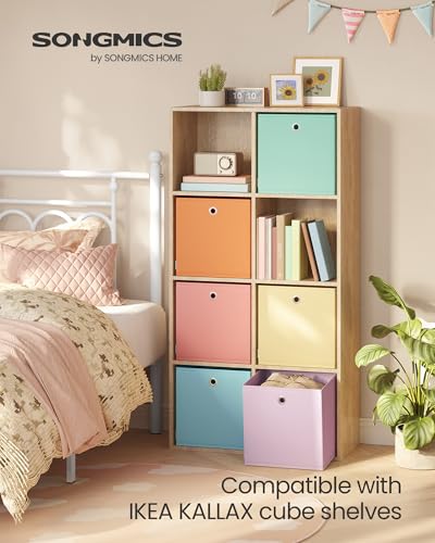 SONGMICS Storage Cubes, Set of 6 Odorless Foldable Storage Boxes, 13 x 13 x 13 Inches, Closet Organizers for Shelf, Rainbow Storage Bins, Colorful Fabric Bins for Bedroom, Living Room URFB233X01 - color: Multi-color 1, size: L (13"L x 13"W x 13"H)